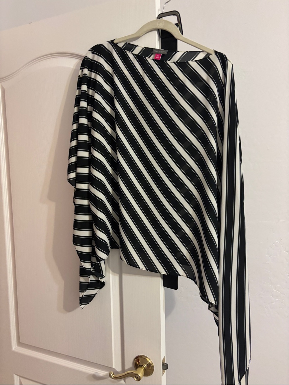 Vince Camuto Black and White Striped One-Shoulder Blouse